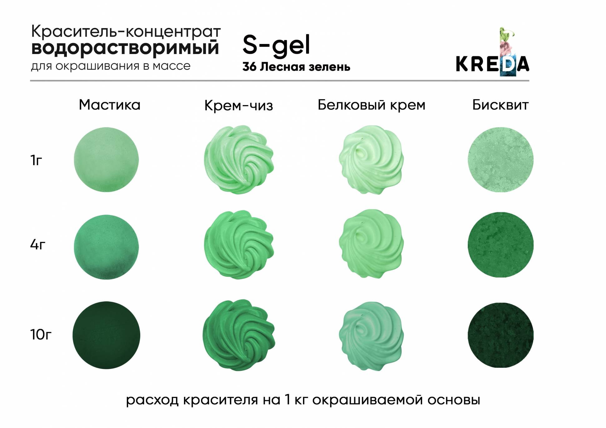 Краситель водорастворимый KREDA S-gel лесная зелень, 80г