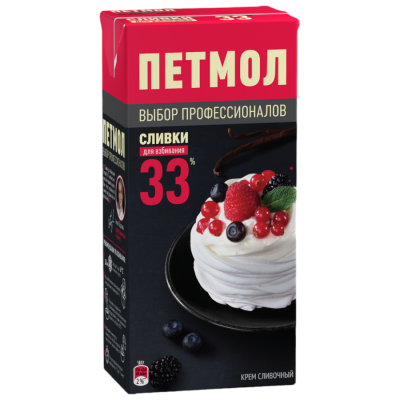 Сливки молочные 33%, Петмол, 1л