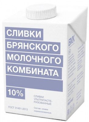 Сливки молочные 10%, БМК, 500мл