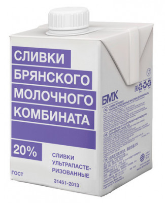 Сливки молочные 20%, БМК, 500мл