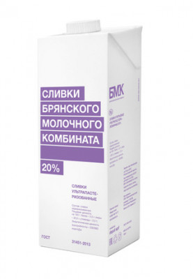 Сливки молочные 20%, БМК,1л