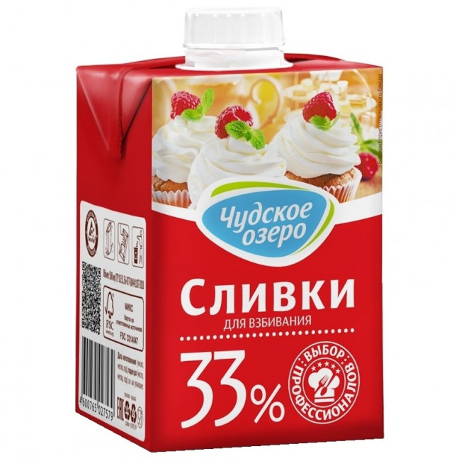 Сливки молочные 33%, Чудское озеро, 500мл